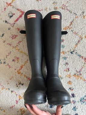 Hunter Matte Black Tall Rubber Rain Boots with Logo